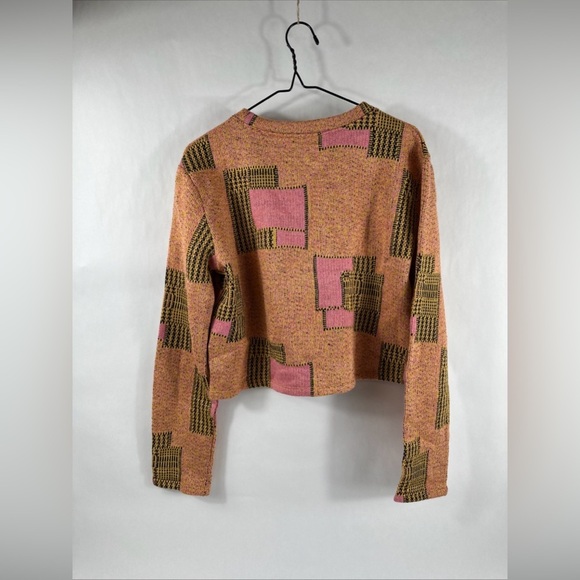 Zara Jacquard Geometric Cropped Sweater Orange Pink Size Small - Picture 7 of 10